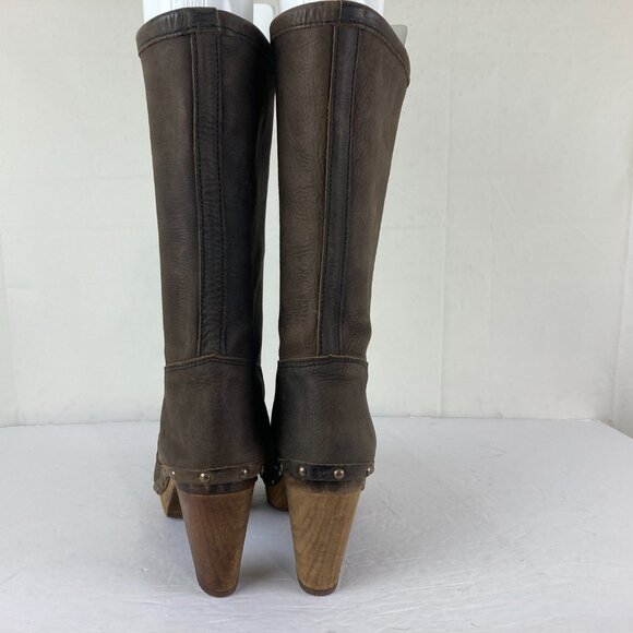 Sanita Womens sz 8 eu 39 Brown Leather Block Heel Mid Calf Studded Boots - Picture 6 of 9